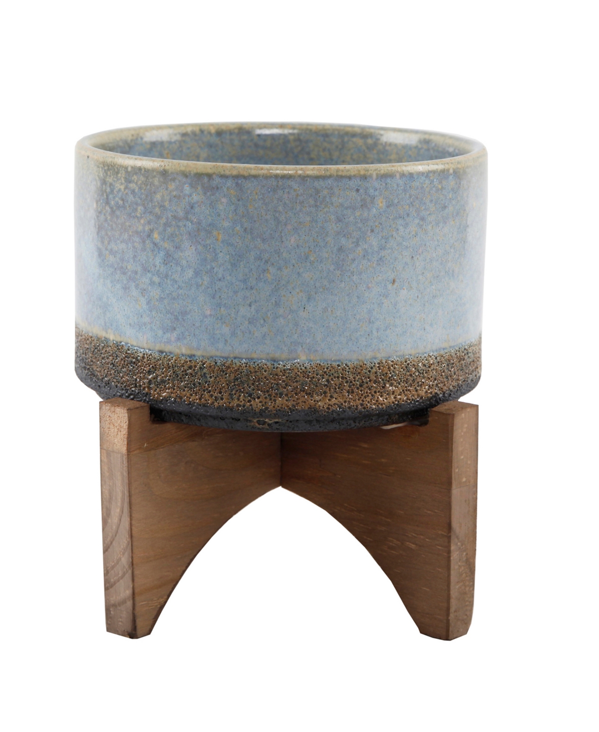 Opening Lava Ceramic Planter on Wood Stand, 6.25" - Blue