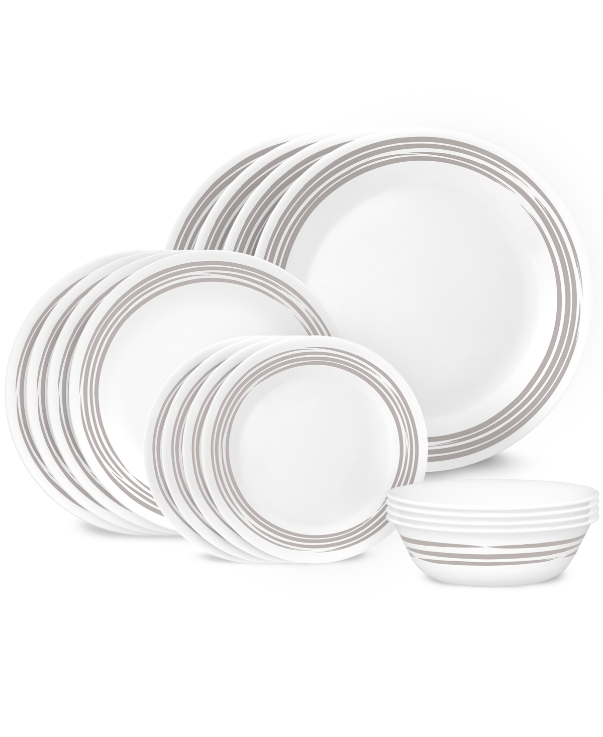 Brushed Dinnerware Set, 16 Pieces - White, Silvery-Gray