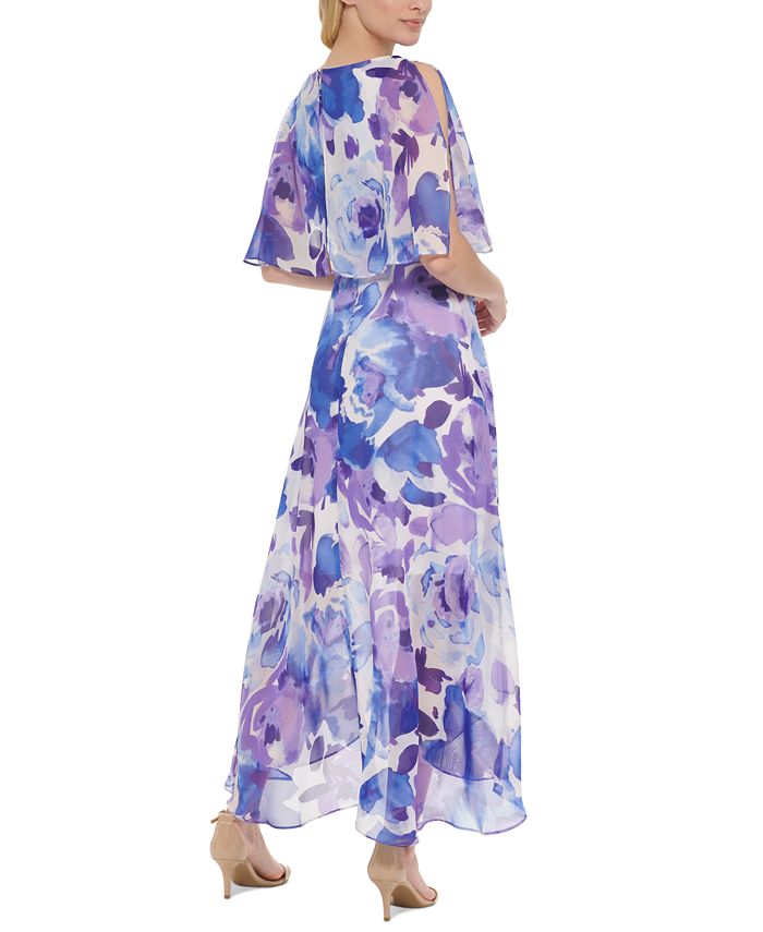 Jessica Howard Petite Printed Flutter-Sleeve Maxi Dress - Macy's