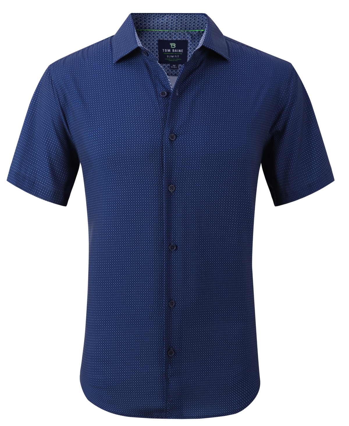 Men's Slim Fit Short Sleeve Performance Button Down Dress Shirt - Navy Blue