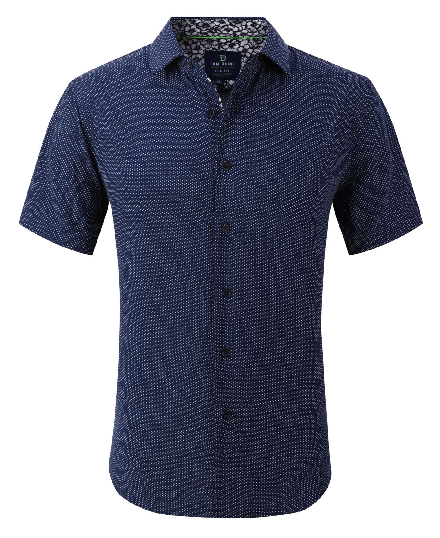 Мужская рубашка Tom Baine Slim Fit Short Sleeve Performance Button Down Dress Shirt, цвет: Тёмно-синий — фото 1