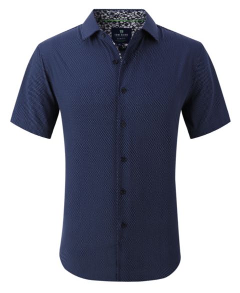 Мужская рубашка Tom Baine Slim Fit Short Sleeve Performance Button Down Dress Shirt, цвет: Тёмно-синий
