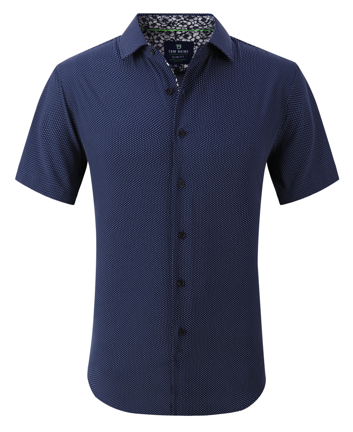 Men's Slim Fit Short Sleeve Performance Button Down Dress Shirt - Navy Blue
