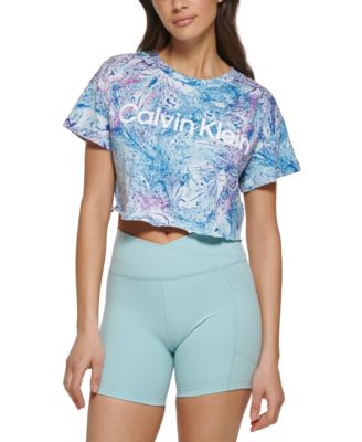 Calvin Klein - Women's Logo Marble-Print Cropped T-Shirt