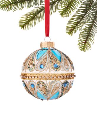 Holiday Lane - Jewel Tones Glass Blue Ball with Band Design