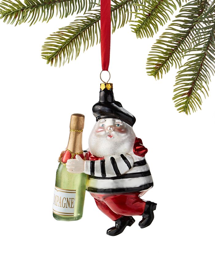 Holiday Lane Heritage Glass French Santa with Wine Hanging Ornament