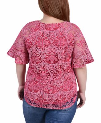 Plus Size Short Bell Sleeve Lace Blouse