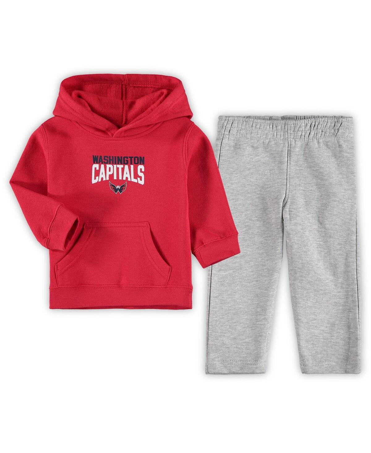 Outerstuff Infant Boys And Girls Red, Heathered Gray Washington Nationals Fan Flare Fleece Hoodie And Pants Set In Red,heathered Gray