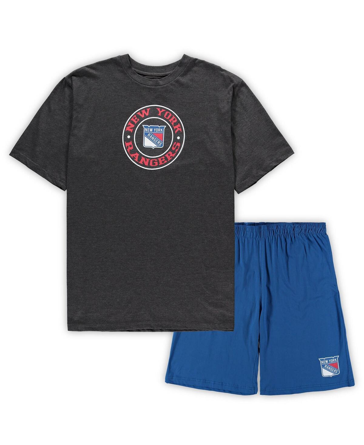 Shop Concepts Sport Men's  Blue, Heathered Charcoal New York Rangers Big And Tall T-shirt And Shorts Sleep In Blue,heathered Charcoal