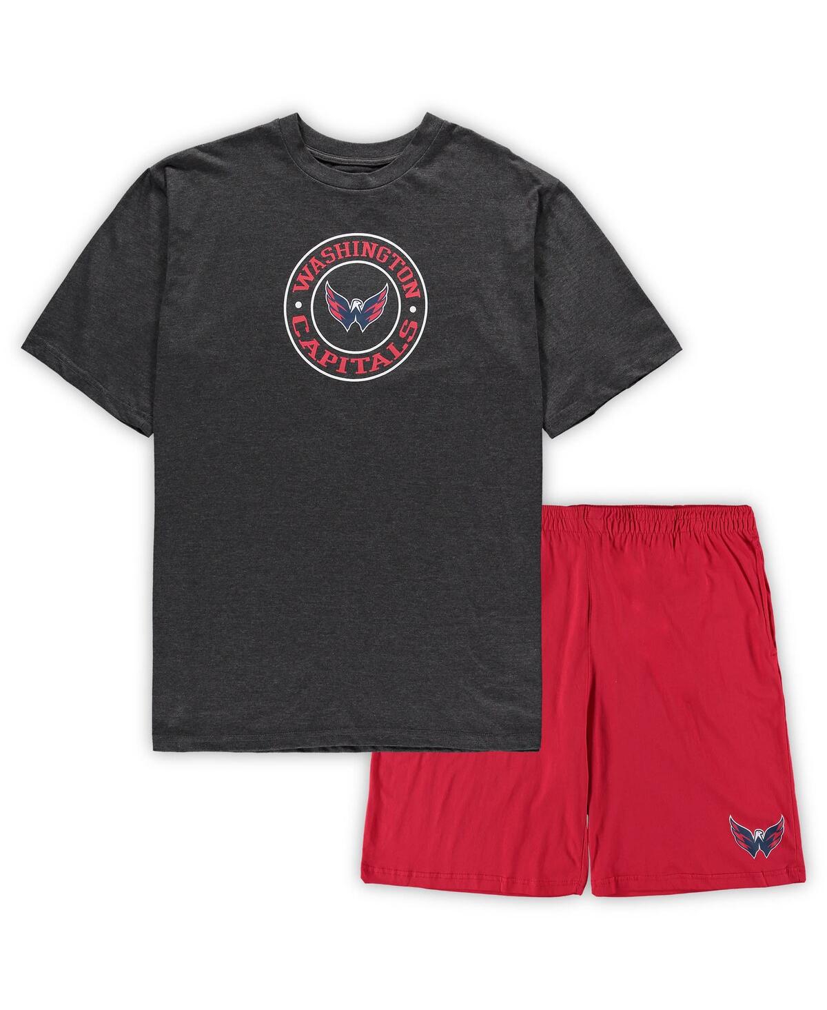 Concepts Sport Men's  Red, Heathered Charcoal Washington Capitals Big And Tall T-shirt And Shorts Sle In Red,heathered Charcoal