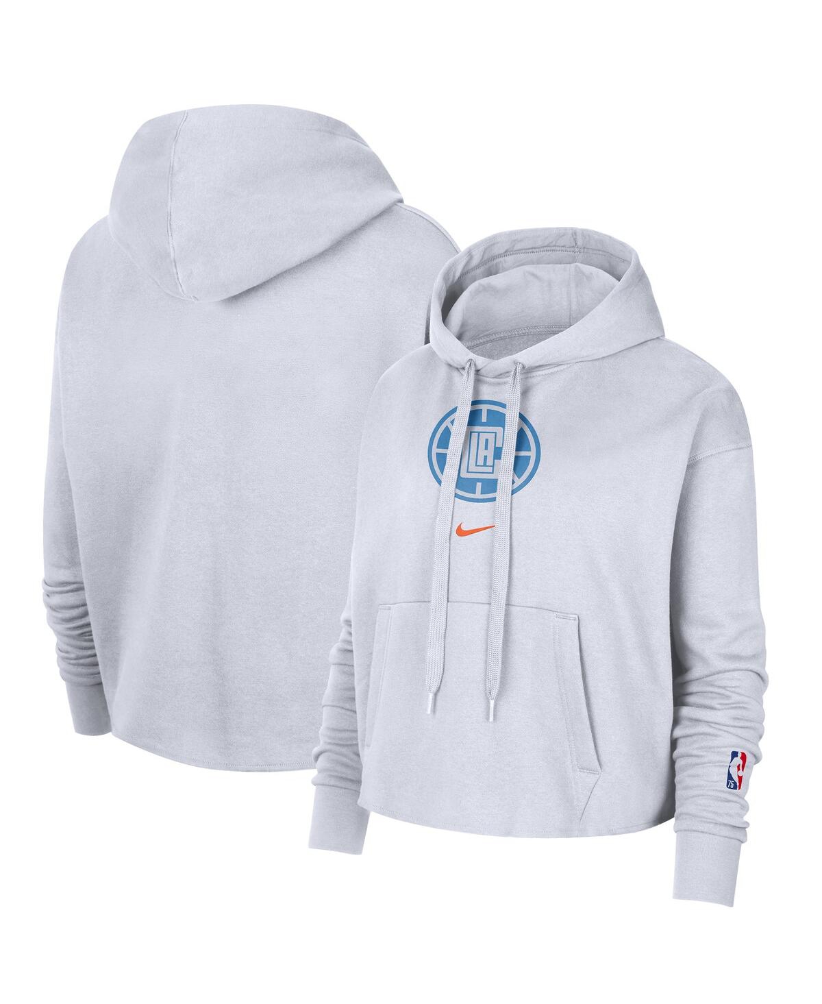Shop Nike Women's  White La Clippers 2021/22 City Edition Essential Logo Cropped Pullover Hoodie