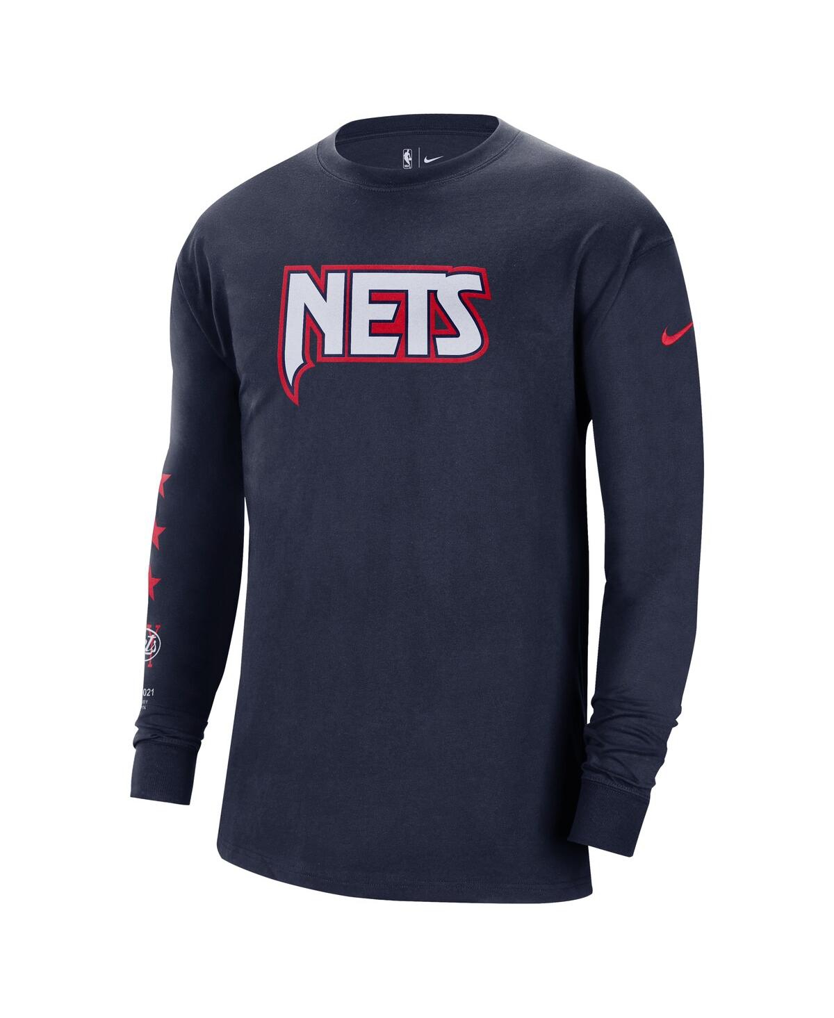 Men's NikeBrooklyn Nets 2021/22 City Edition Courtside Heavyweight Moments Long Sleeve T-shirt - Navy