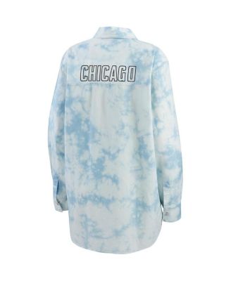 Women's White Chicago Blackhawks Oversized Tie-Dye Button-Up Denim Shirt