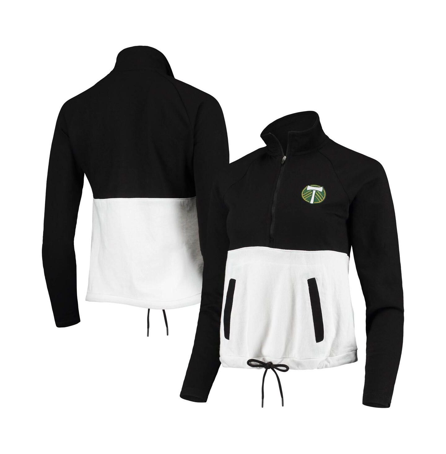 Женская куртка Antigua Black, White Portland Timbers Harbor Raglan Half-Zip — фото 1