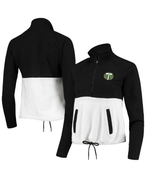 Женские куртки Antigua Women's Black, White Portland Timbers Harbor Raglan Half-Zip Jacket