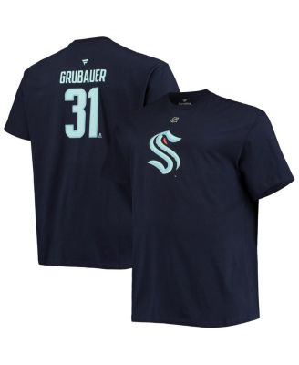 Men's Philipp Grubauer Deep Sea Blue Seattle Kraken Big and Tall Name Number T-shirt