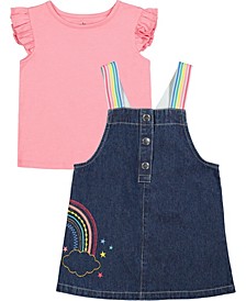 Toddler Girls Flutter T-shirt and Embroidered Denim Skirtalls, 2 Piece Set