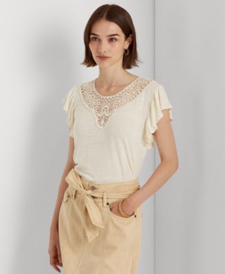 Lauren Ralph Lauren - Linen Jersey Flutter-Sleeve T-Shirt