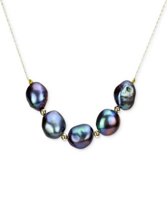 Macy's - Black Cultured Freshwater Baroque Pearl (11-12mm) & Polished Bead 18" Collar Necklace in 14k Gold (Also in Pink & White Cultured Freshwater Baroque Pearl)