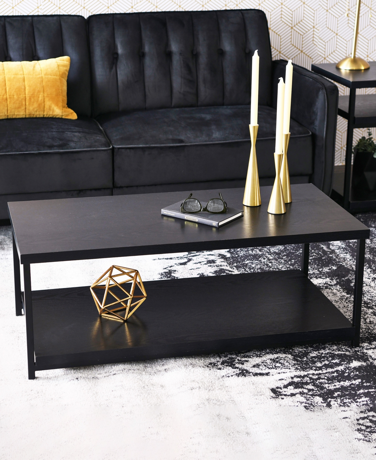 Shop Household Essentials Wide Coffee Table With Storage Shelf In Black