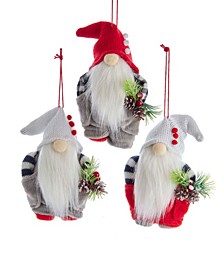 Gingham Holiday Gnome Ornament Set, 3-Piece