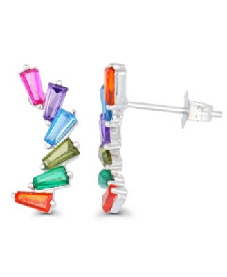 Multicolor Baguette Earrings in Sterling Silver