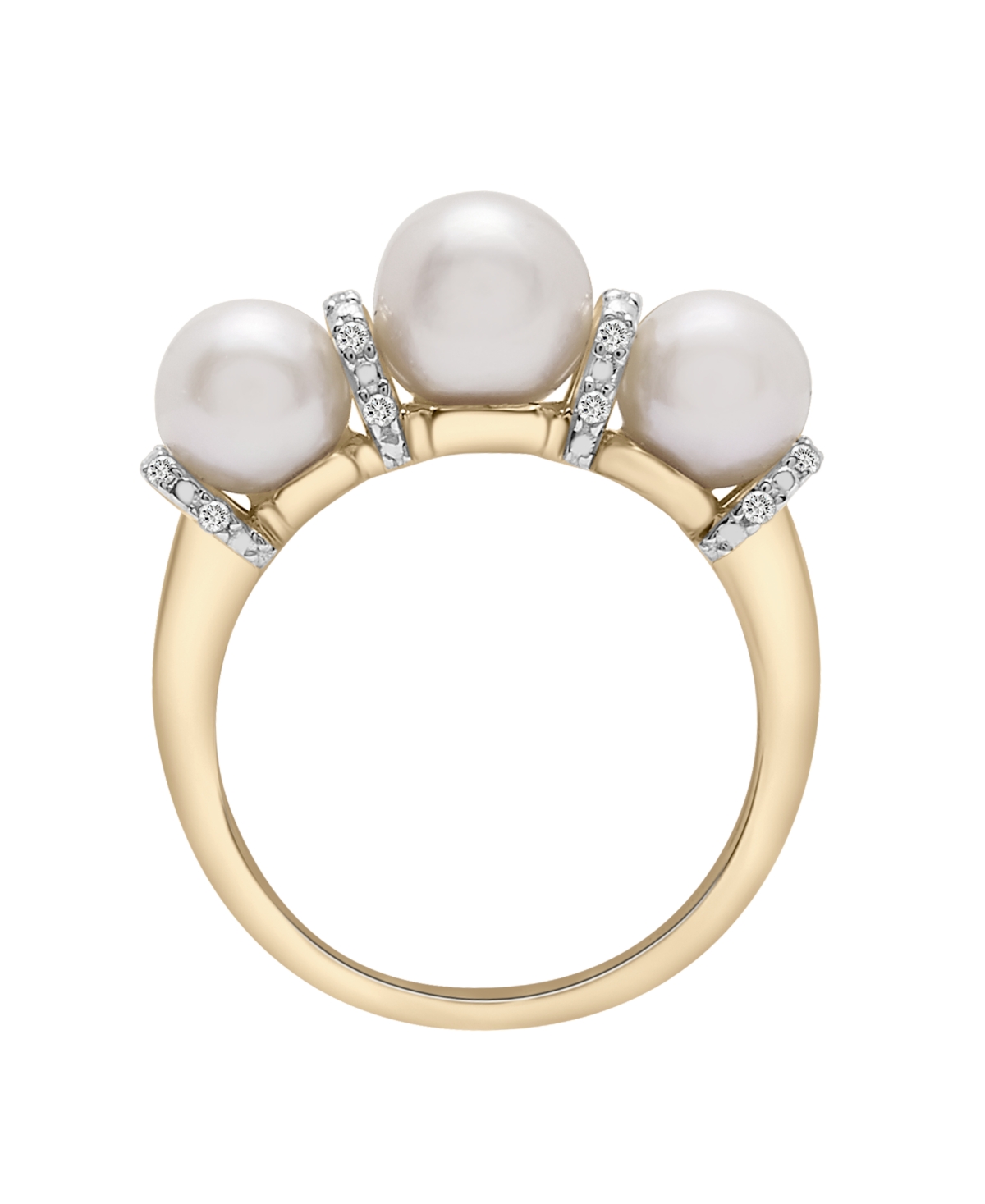 Cultured Freshwater Pearl (6mm, 7mm) & Diamond (1/10 ct. tw.) Graduated Ring in 14K Yellow- Gold