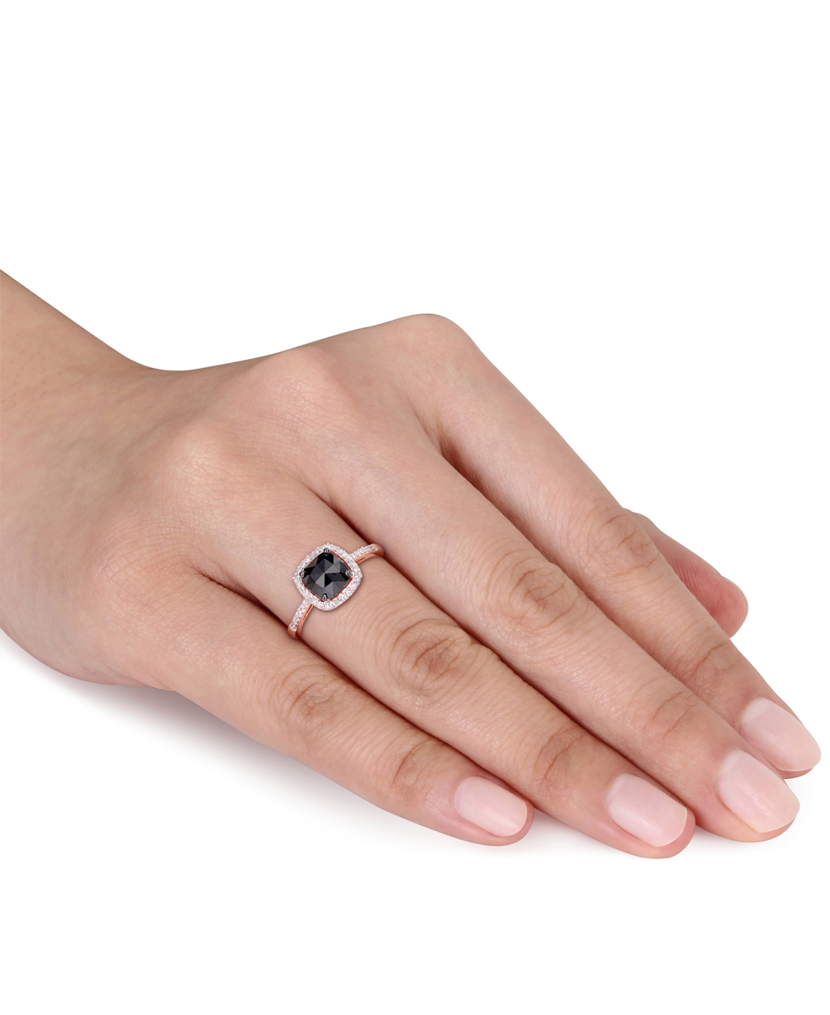 Black Diamond (7/8 ct. t.w.) & White Diamond (1/10 ct. t.w.) Cushion Halo Engagement Ring in 14k- Rose Gold