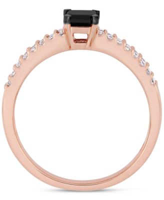 Black Diamond (1/2 ct. t.w.) & White Diamond (1/4 ct. t.w.) Emerald-Cut Pav&eacute; Engagement Ring in 14k Rose Gold