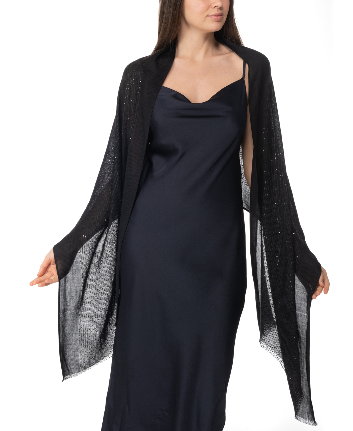 Inc International Concepts Sequin Gauze Evening Wrap, Created For Macy's In Black