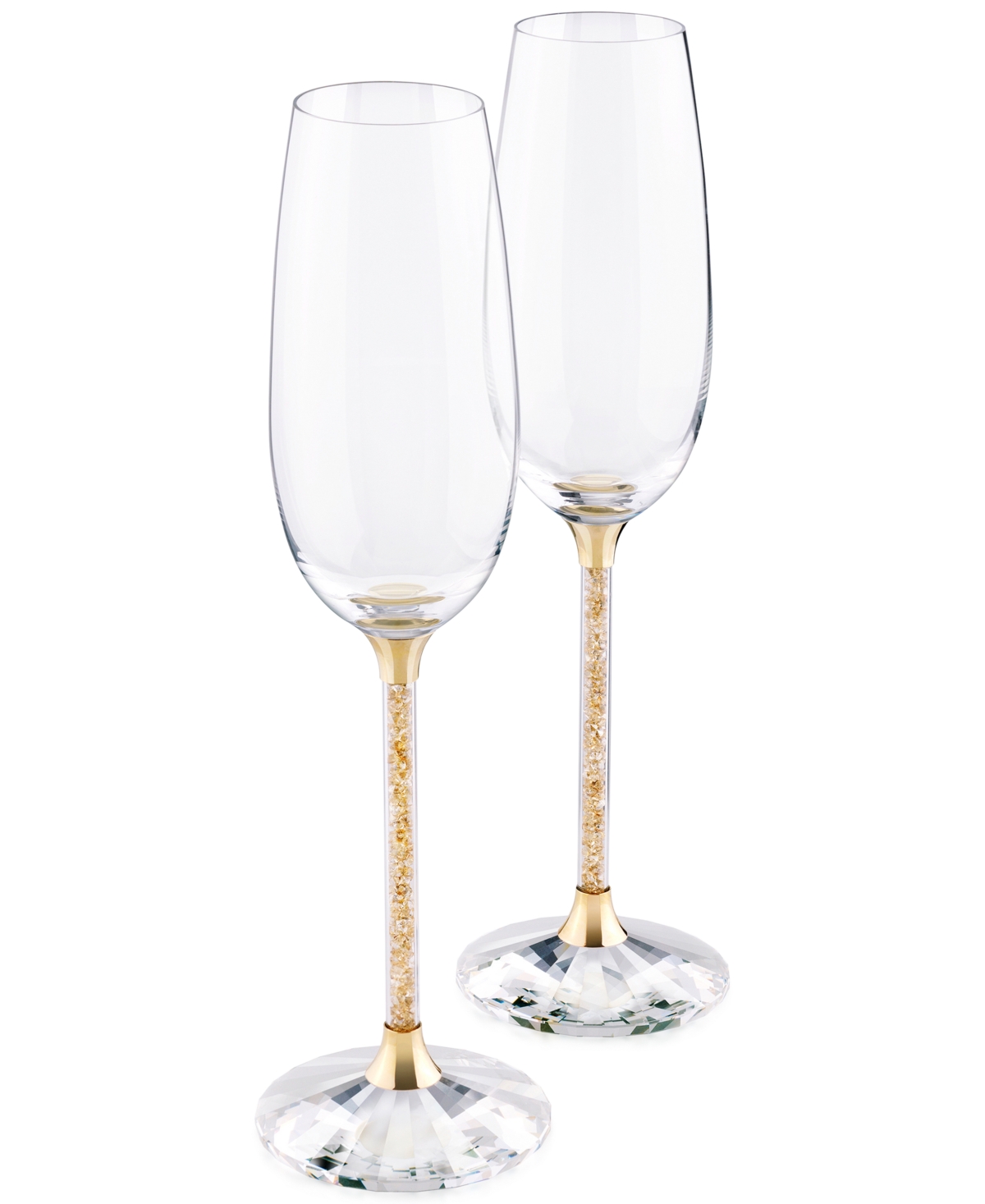 Swarovski Stemware, Set Of 2 Crystalline Golden Shadow Toasting Flutes In No Color