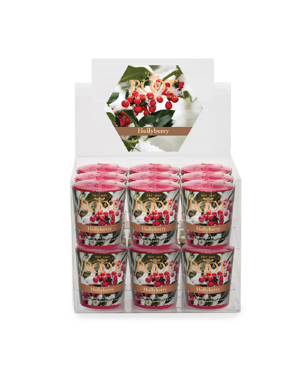 Votive Holly berry 20 Hour Candles Set, 18 Piece - Red