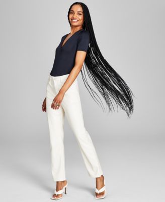 ivory faux leather leggings