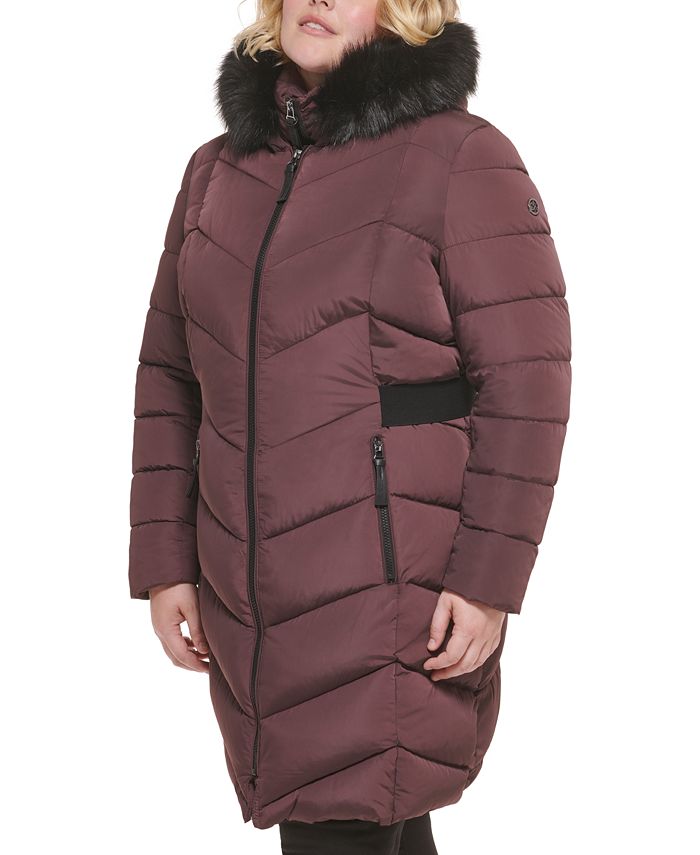 Calvin Klein Women's Plus Size FauxFurTrim Hooded Puffer Coat