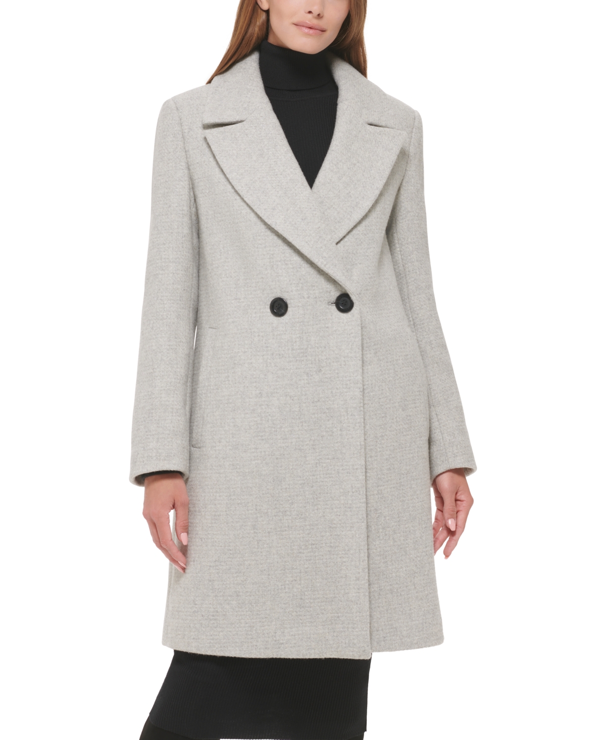 Calvin Klein Women's Double-breasted Reefer Coat In Light Grey | ModeSens