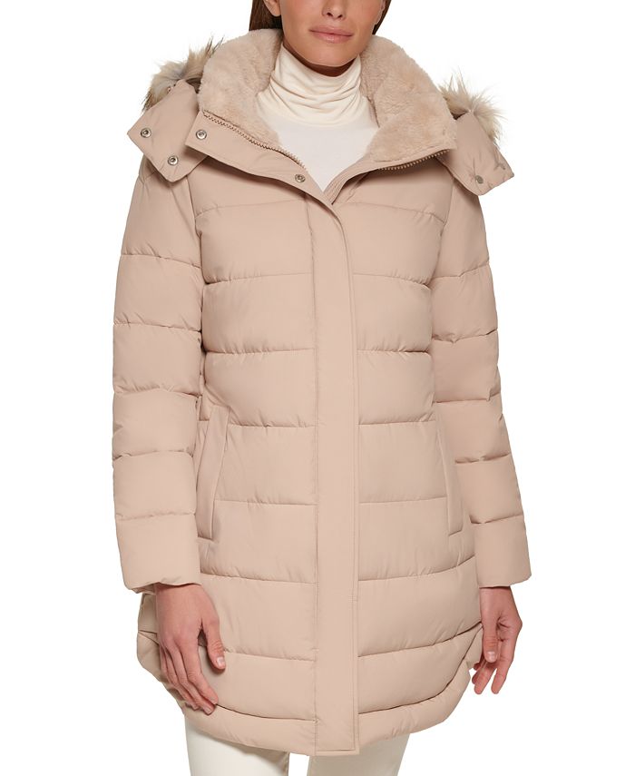 Calvin Klein Women's Faux-Fur-Trim Hooded Puffer Coat, Created for Macy ...