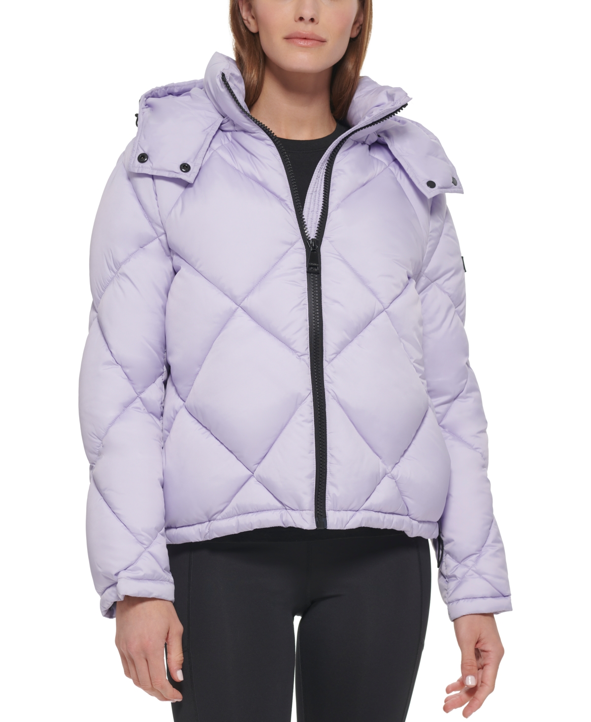 Calvin Klein Women's Quilted Cropped Hooded Puffer Coat, Created For Macy's In Candy Violet