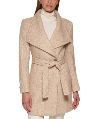Calvin Klein Women's Asymmetrical Belted Wrap Coat, Created for Macy's - Nude - Size XXL