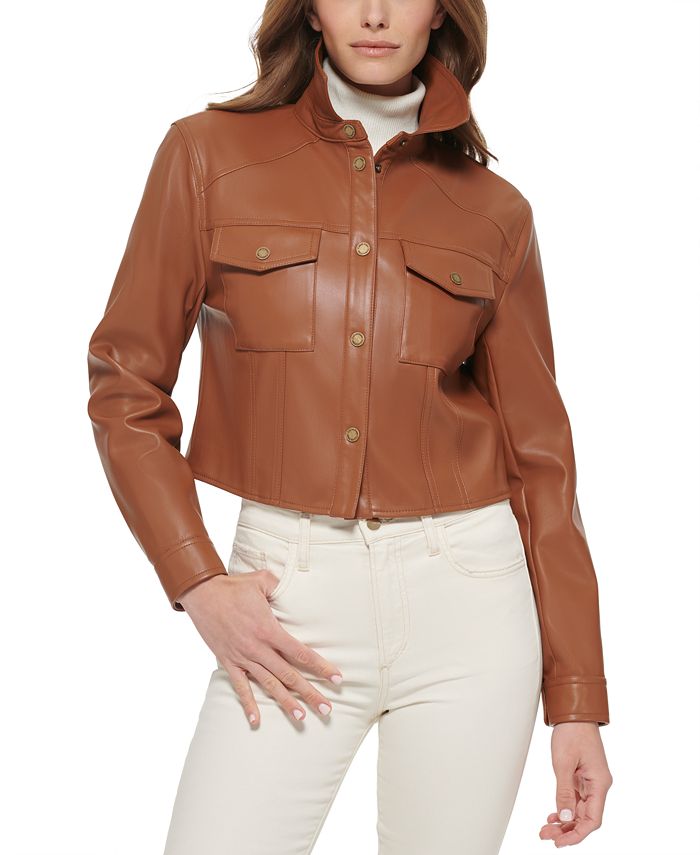 Roest Schep adverteren Calvin Klein Women's Cropped Faux-Leather Jacket & Reviews - Coats & Jackets  - Women - Macy's