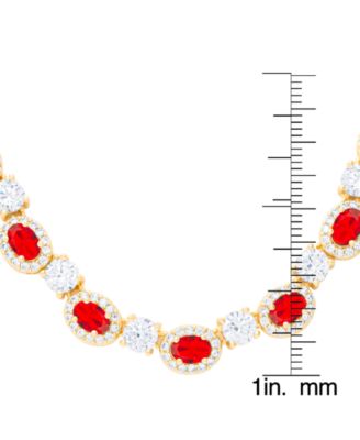 Lab-Created Ruby (4-3/4 ct. t.w.) & Cubic Zirconia Halo 18" Statement Necklace in Gold-Plated Brass