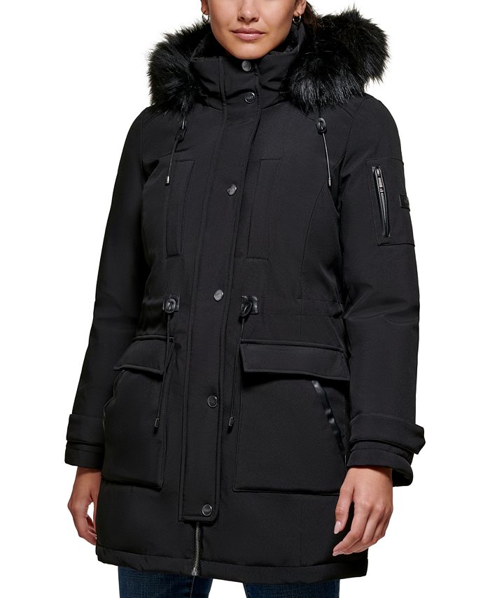 DKNY Women's Faux-Fur-Trim Hooded Parka - Macy's
