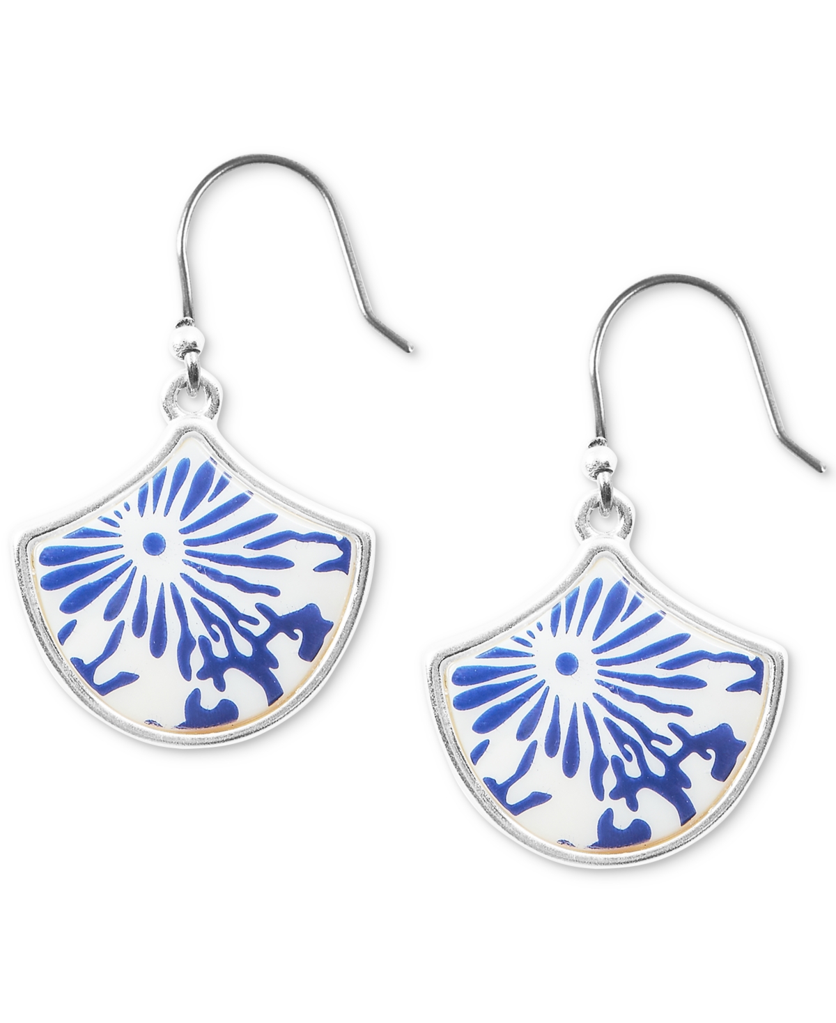 LUCKY BRAND SILVER-TONE PATTERNED TILE DROP EARRINGS