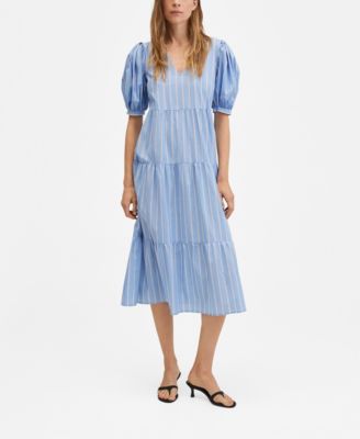mango striped cotton dress Women's LaLING grazing silhouette skims the Cotton White Wedding Dress Maxi dress Select Shirt Size:S