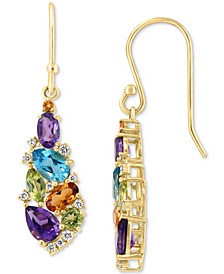 EFFY® Multi-Gemstone (3 ct. t.w.) & Diamond (1/8 ct. t.w.) Teardrop Cluster Drop Earrings in 14k Gold