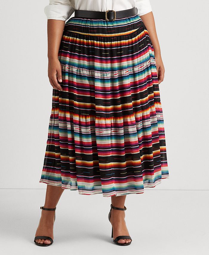 Lauren Ralph Lauren Plus-Size Striped Crinkle Georgette Skirt - Macy's