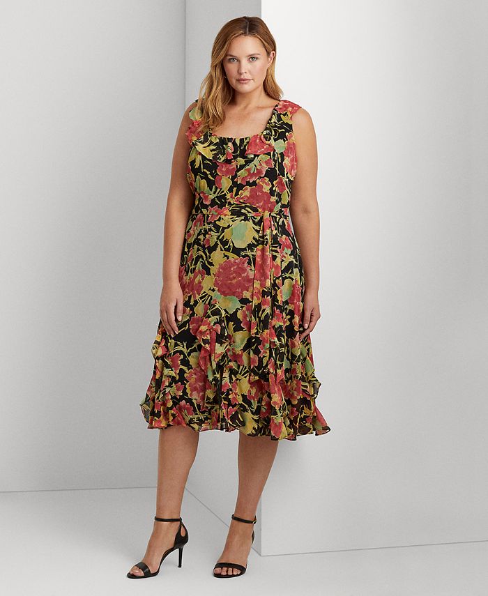 Lauren Ralph Lauren Plus-Size Floral Crinkle Georgette Dress & Reviews -  Dresses - Plus Sizes - Macy's