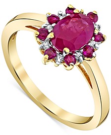 Ruby (1-1/4 ct. t.w.) & Diamond (1/20 ct. t.w.) Oval Halo Ring in 14k Gold