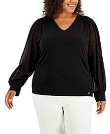 Plus Size Pleated-Detail V-Neck Top 