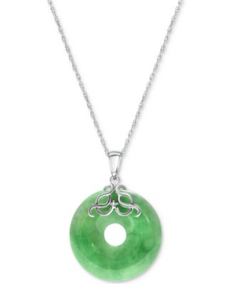 Macy's - Natural Jade Pi Stone 18" Pendant Necklace in Sterling Silver