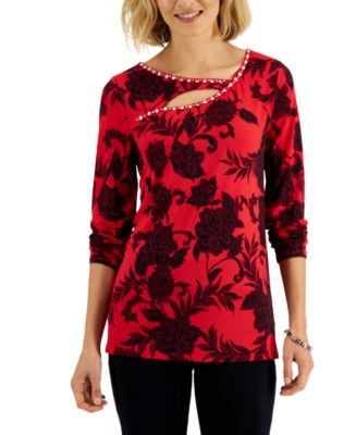 Jm Collection Embellished Floral-Print Top, Created for Macy's in 2023
